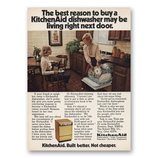 1973 KitchenAid Dishwasher Living Right Next Door Vintage Magazine Print Ad