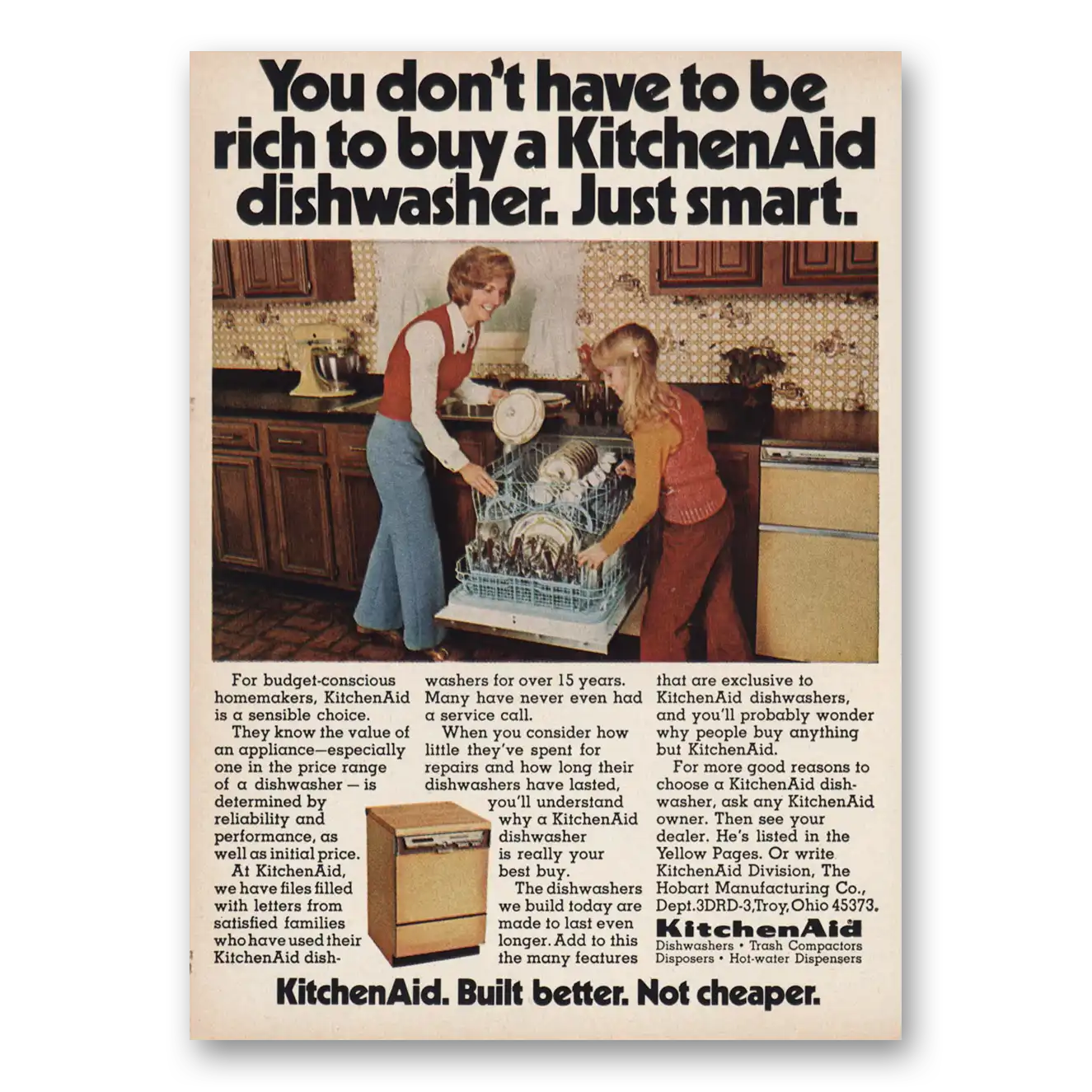 1973 KitchenAid Dishwasher You Don't Have to Be Rich Vintage Magazine Print Ad