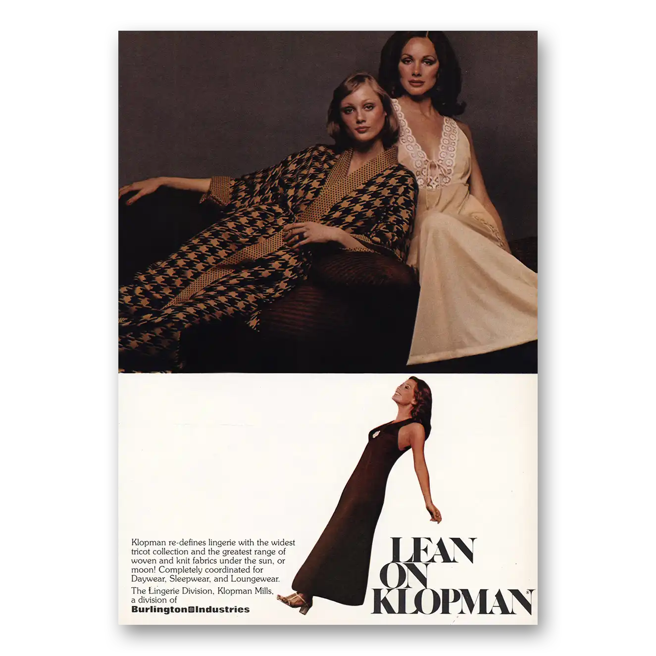 1973 Kloppen Lean On Vintage Magazine Print Ad