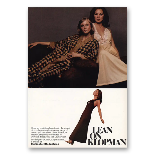 1973 Kloppen Lean On Vintage Magazine Print Ad