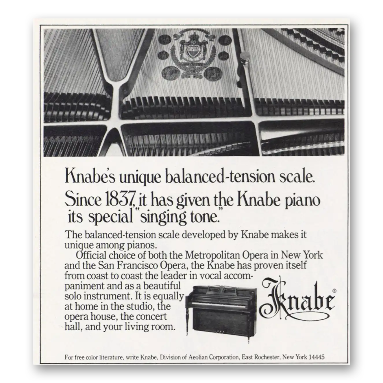 1973 Knabe Piano Unique Balanced Tension Scale Vintage Magazine Print Ad