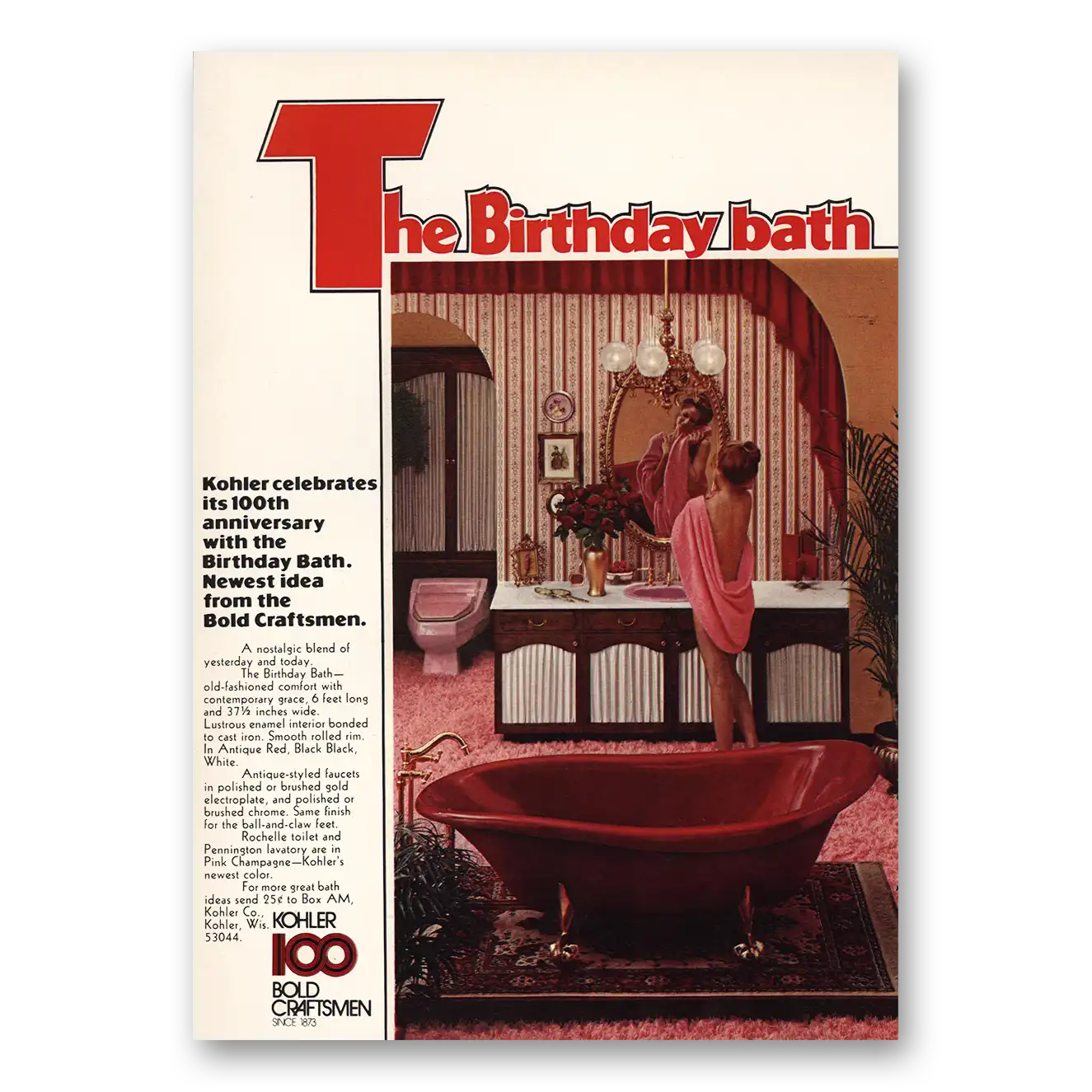 1973 Kohler Birthday Bath Vintage Magazine Print Ad