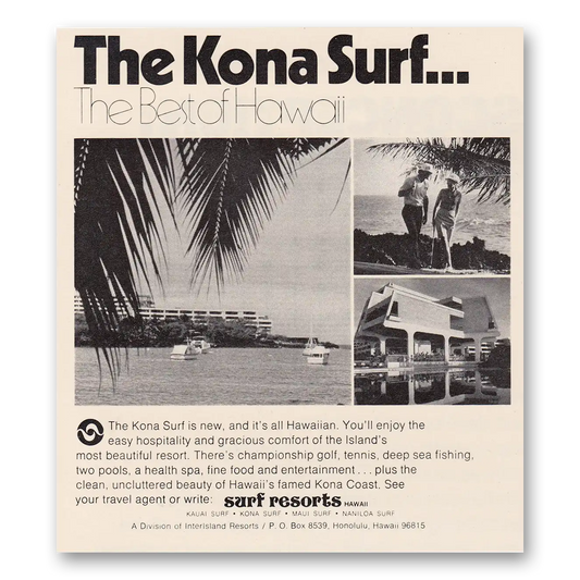 1973 Surf Resorts Hawaii Kona Surf Vintage Magazine Print Ad