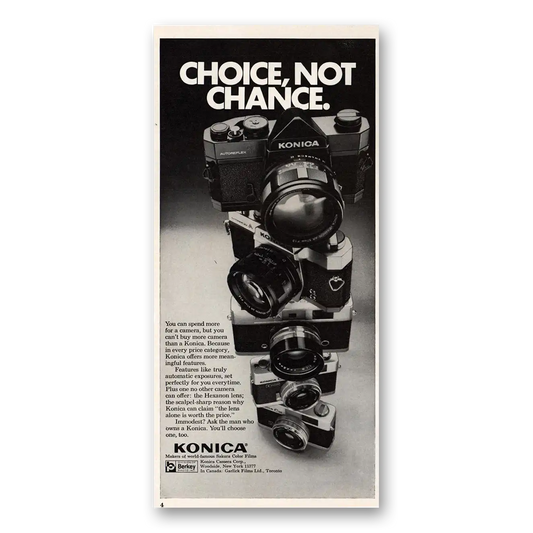 1973 Konica Camera Choice Not Chance Vintage Magazine Print Ad