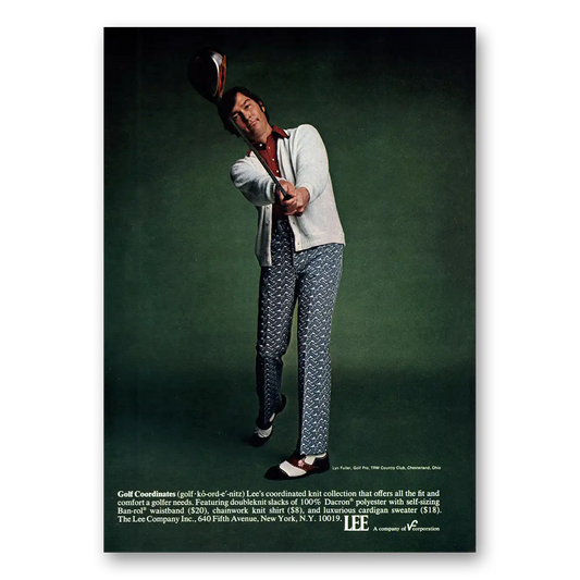 1973 Lee Menswear Golf Coordinates Lyn Fuller Golf Pro Vintage Magazine Print Ad