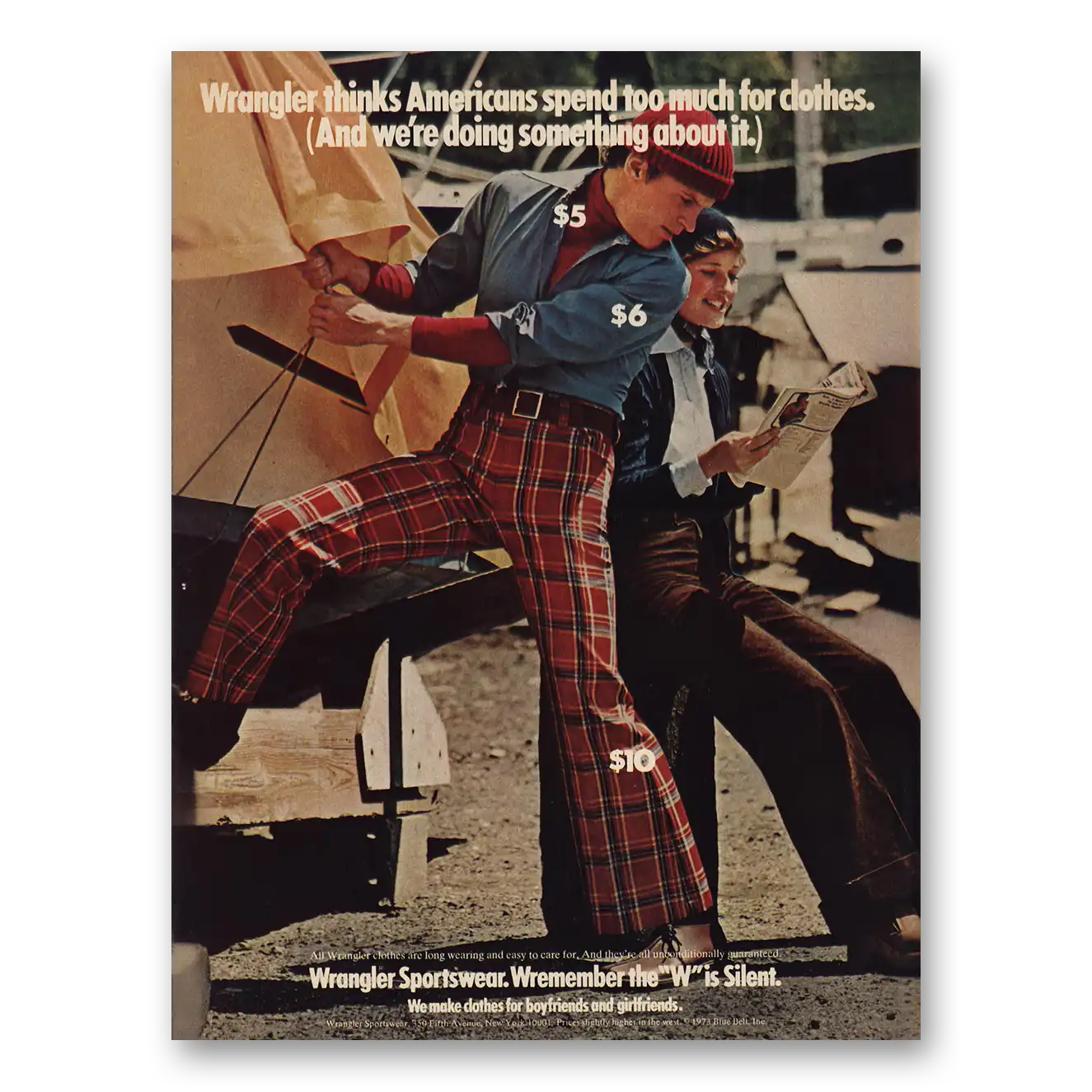 1973 Wrangler Sportswear Americans Spend Too Much Vintage Magazine Print Ad