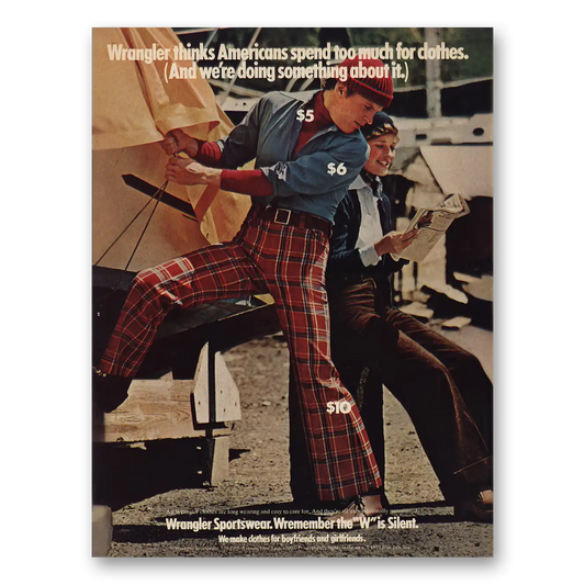 1973 Wrangler Sportswear Americans Spend Too Much Vintage Magazine Print Ad