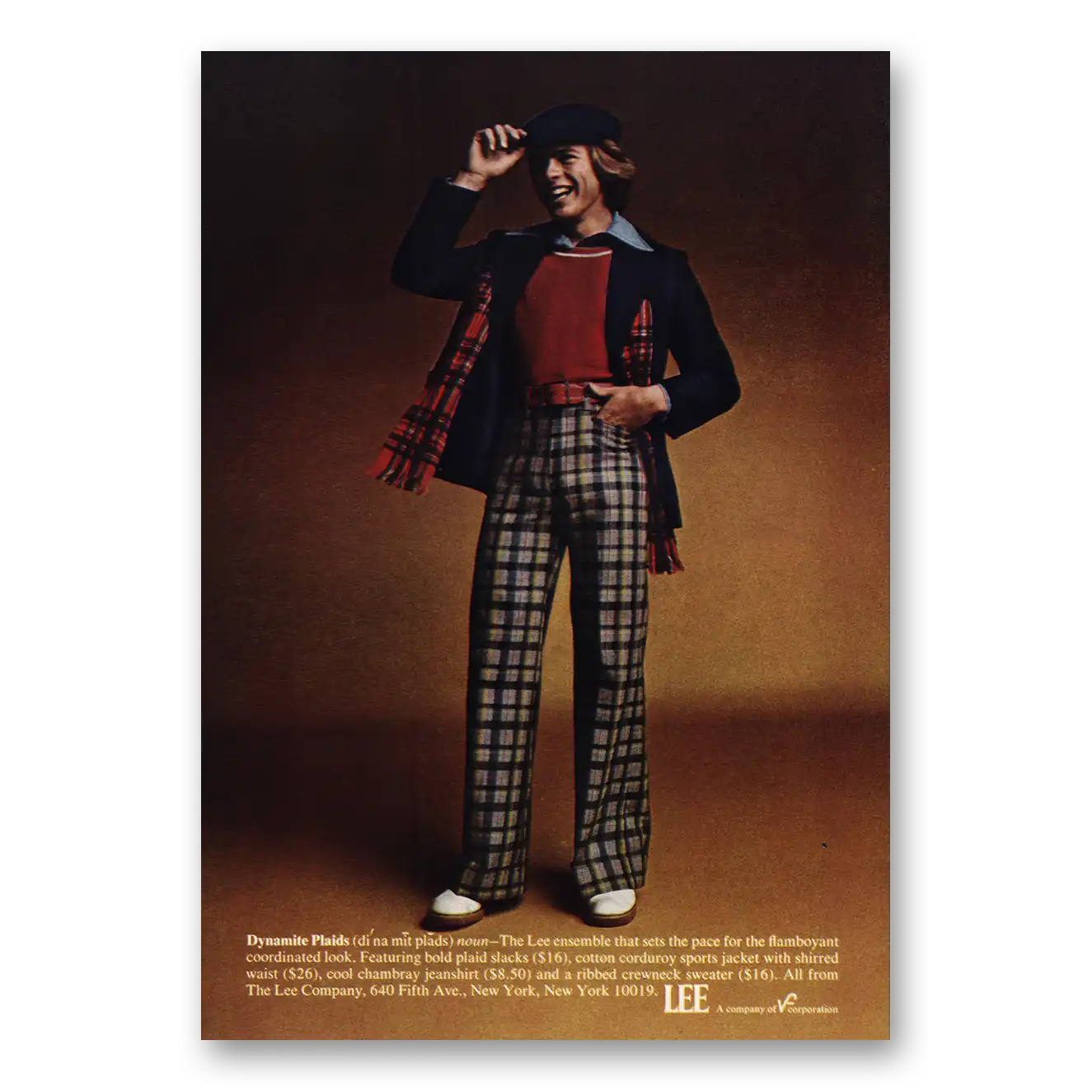 1973 Lee Jeans Dynamic Plaids Vintage Magazine Print Ad