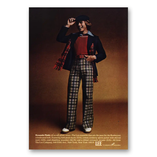 1973 Lee Jeans Dynamic Plaids Vintage Magazine Print Ad