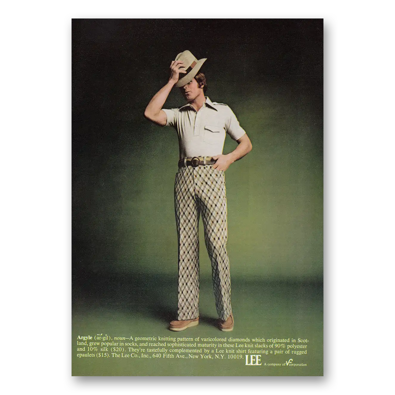 1973 Lee Menswear Argyle A Geometric Knitting Pattern Vintage Magazine Print Ad