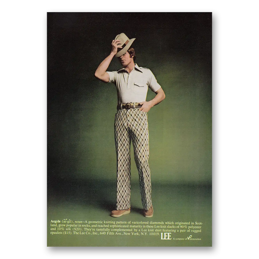 1973 Lee Menswear Argyle A Geometric Knitting Pattern Vintage Magazine Print Ad