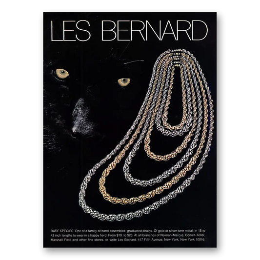 1973 Les Bernard Jewelry Rare Species Graduated Chains Vintage Magazine Print Ad