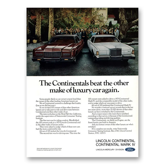 1973 Lincoln Continental Mark IV Beat the Other Vintage Magazine Print Ad