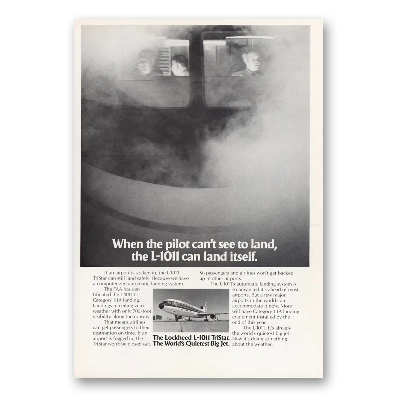 1973 Lockheed L1011 TriStar L1011 TriStar Pilot Cant See to Land Vintage Magazine Print Ad