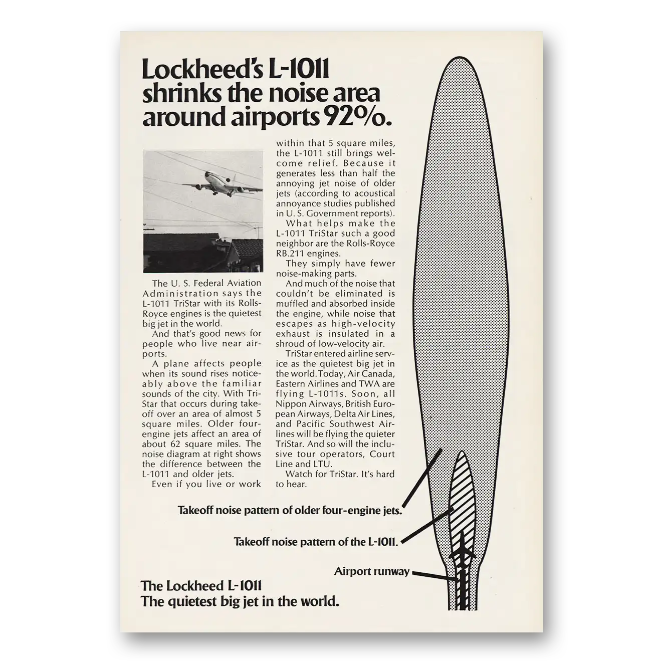 1973 Lockheed Shrinks the Noise Vintage Magazine Print Ad