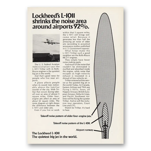 1973 Lockheed Shrinks the Noise Vintage Magazine Print Ad