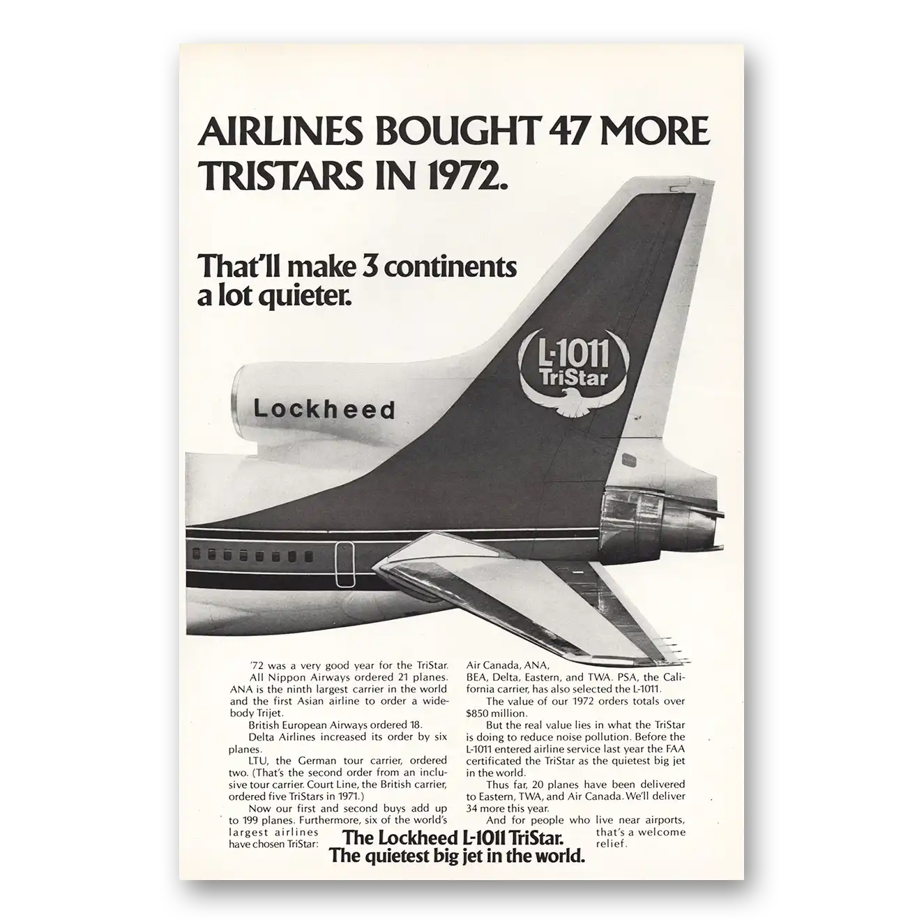 1973 Lockheed Airlines Bought 47 More Tristars Vintage Magazine Print Ad