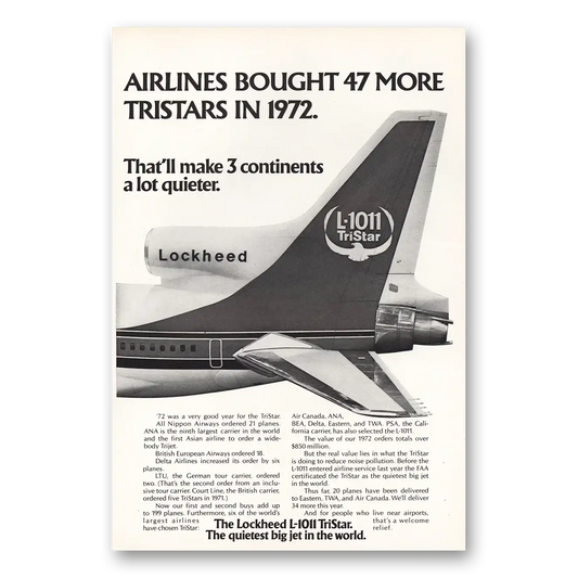 1973 Lockheed Airlines Bought 47 More Tristars Vintage Magazine Print Ad