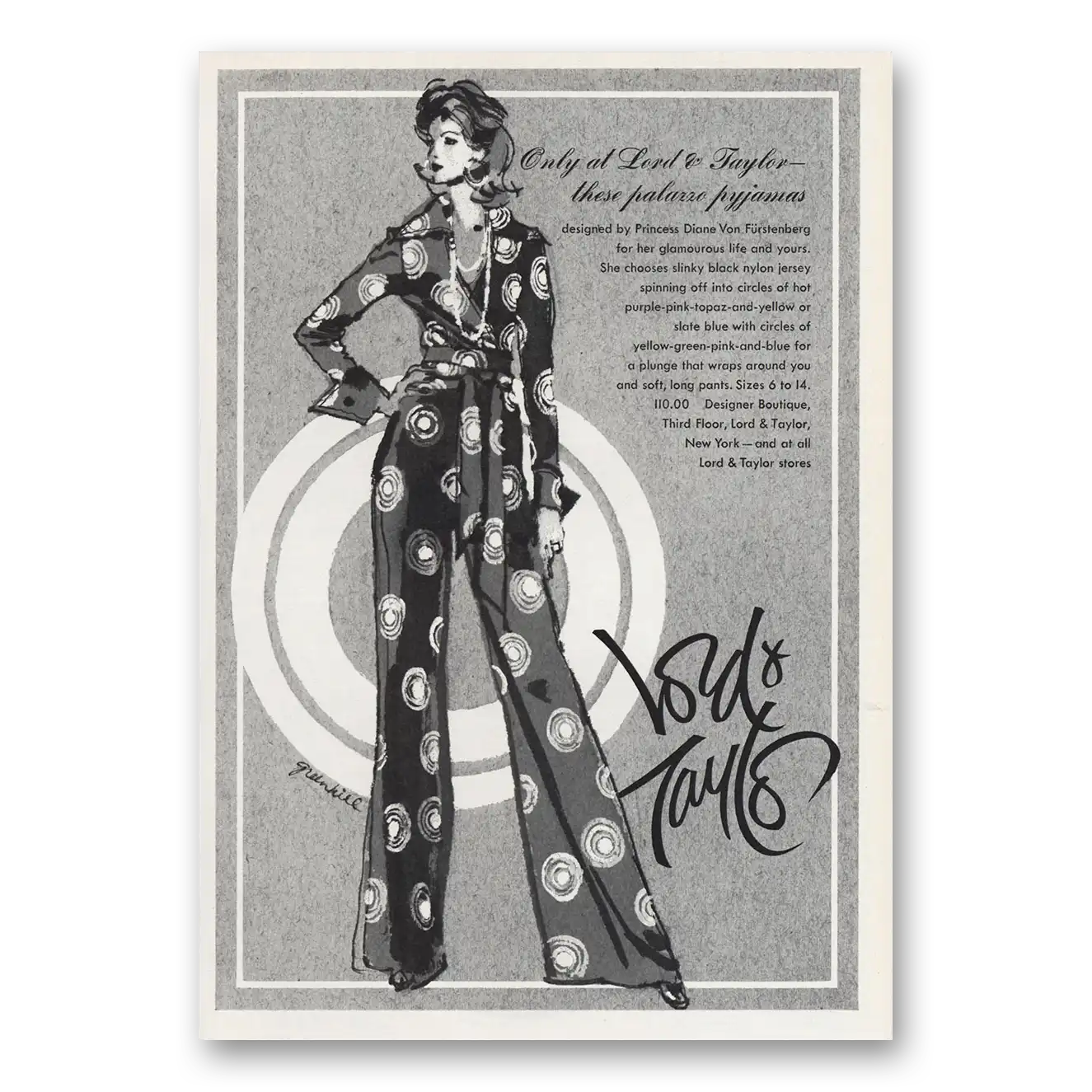 1973 Lord & Taylor Palazzo Pajamas Vintage Magazine Print Ad