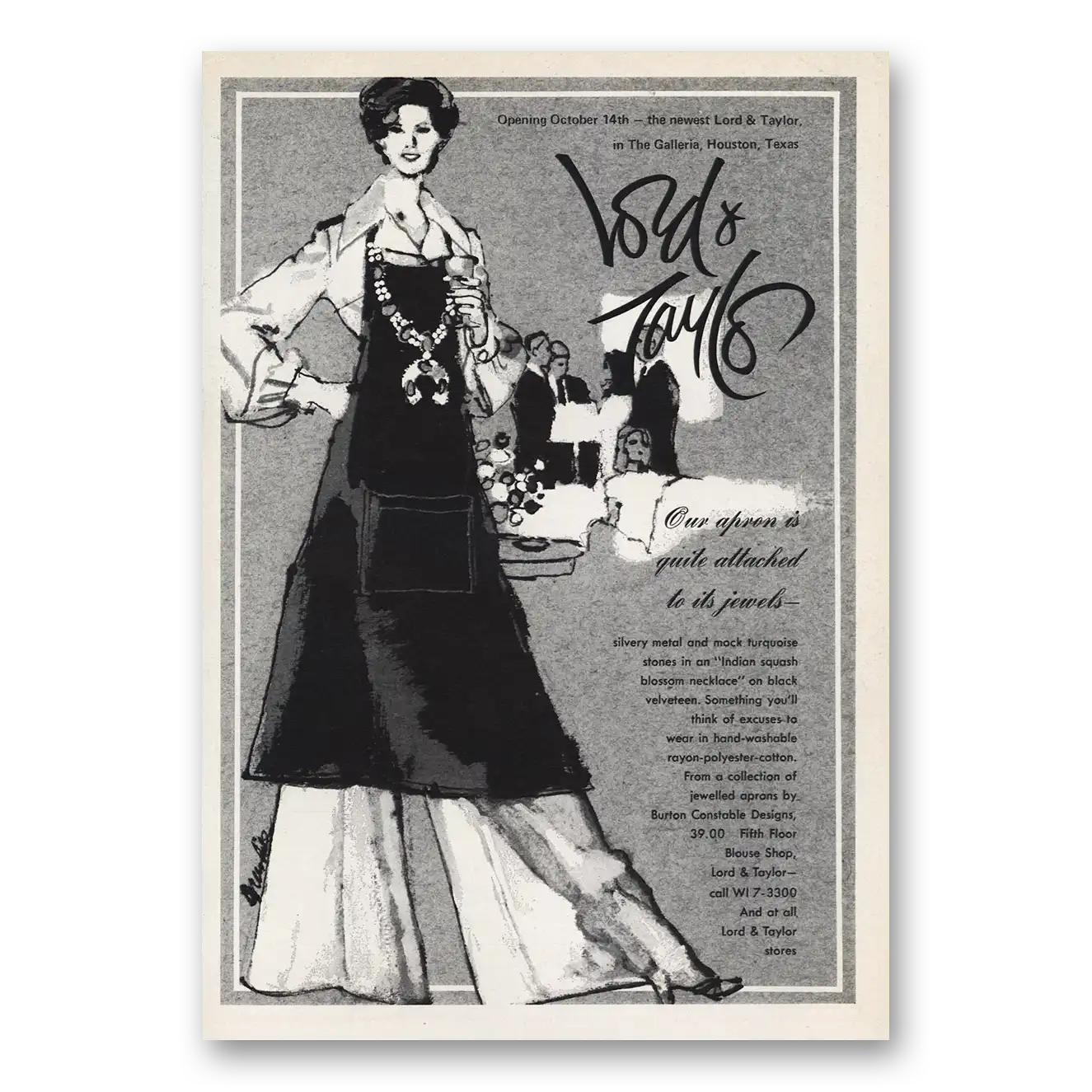 1973 Lord & Taylor Apron Attached To Its Jewels Vintage Magazine Print Ad