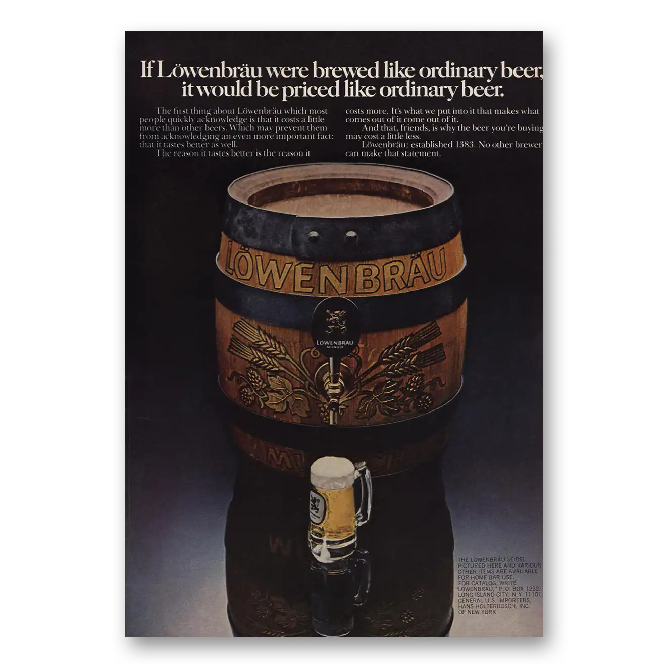 1973 Lowenbrau Beer Would Be Priced Like Ordinary Beer Vintage Magazine Print Ad