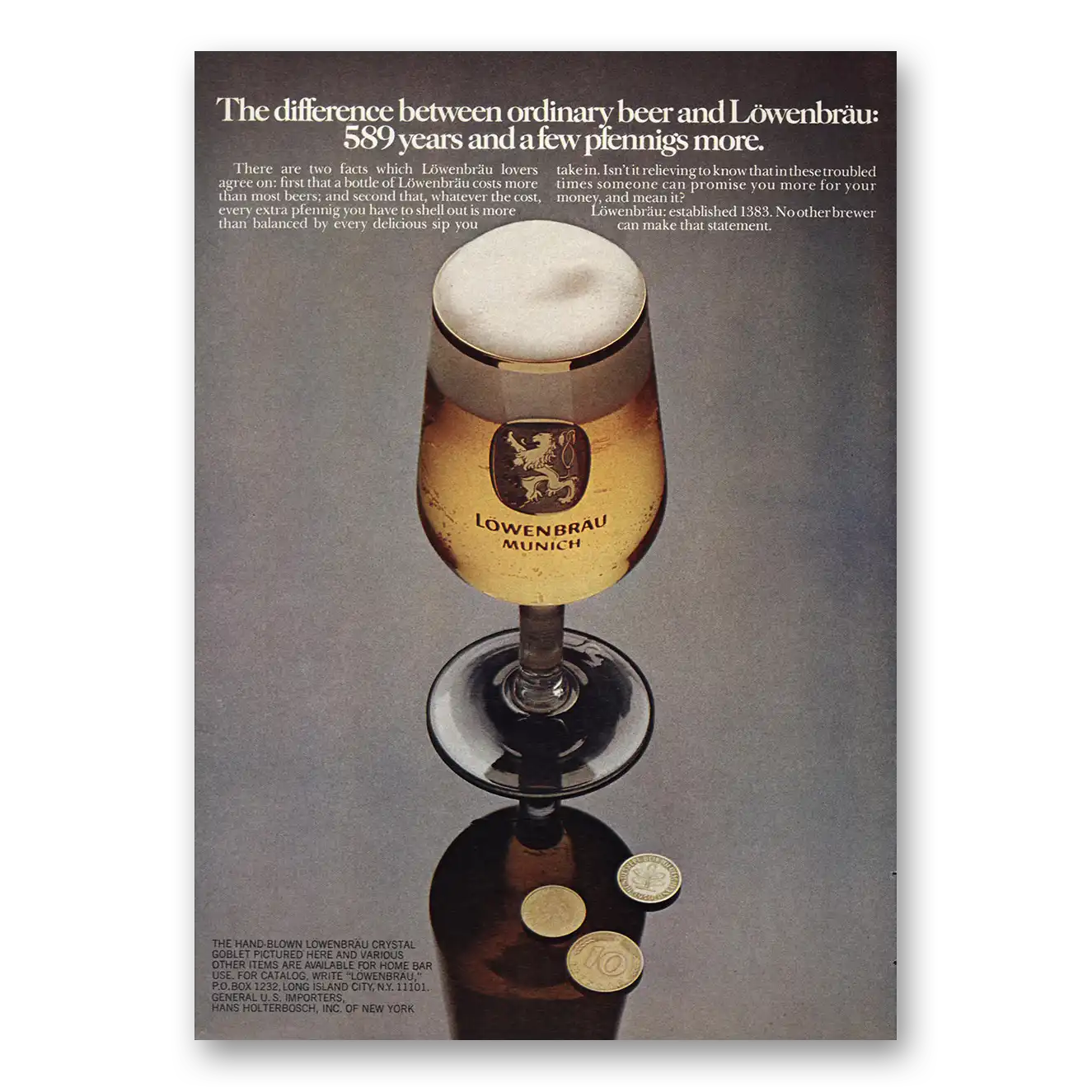 1973 Lowenbrau Beer Difference Between Ordinary Beer Vintage Magazine Print Ad