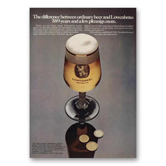 1973 Lowenbrau Beer Difference Between Ordinary Beer Vintage Magazine Print Ad