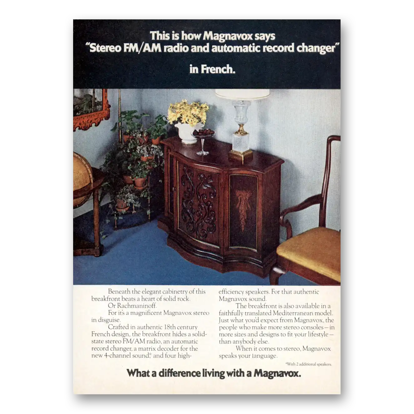 1973 Magnavox Stereo FM AM Radio Automatic Record Changer In French Vintage Magazine Print Ad