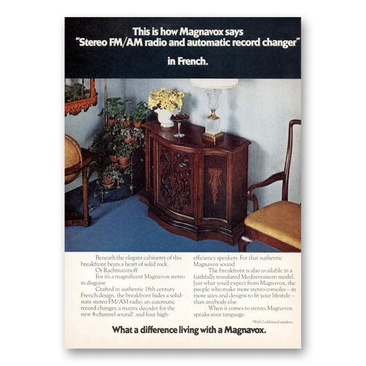 1973 Magnavox Stereo FM AM Radio Automatic Record Changer In French Vintage Magazine Print Ad