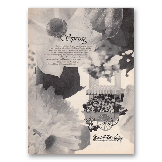 1973 Marshall Field Flower Market Spring Banks of Brilliant Flowers Vintage Magazine Print Ad