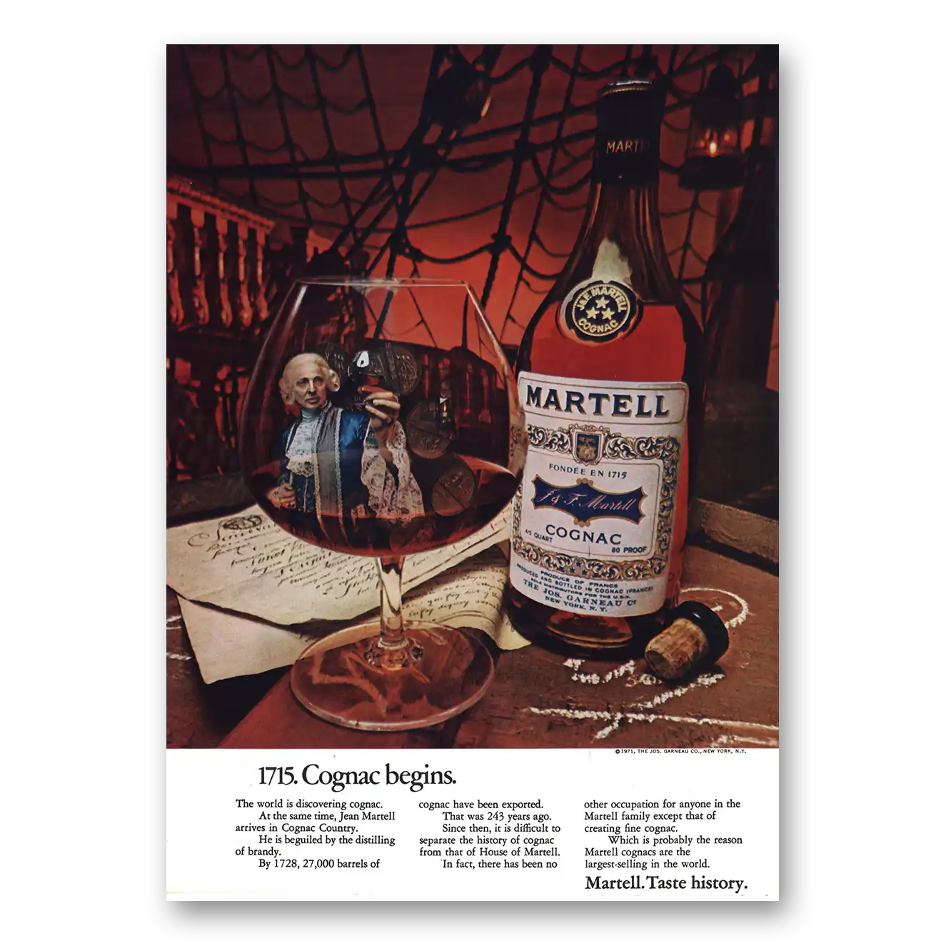 1973 Martell Cognac 1715 Cognac Begins Vintage Magazine Print Ad