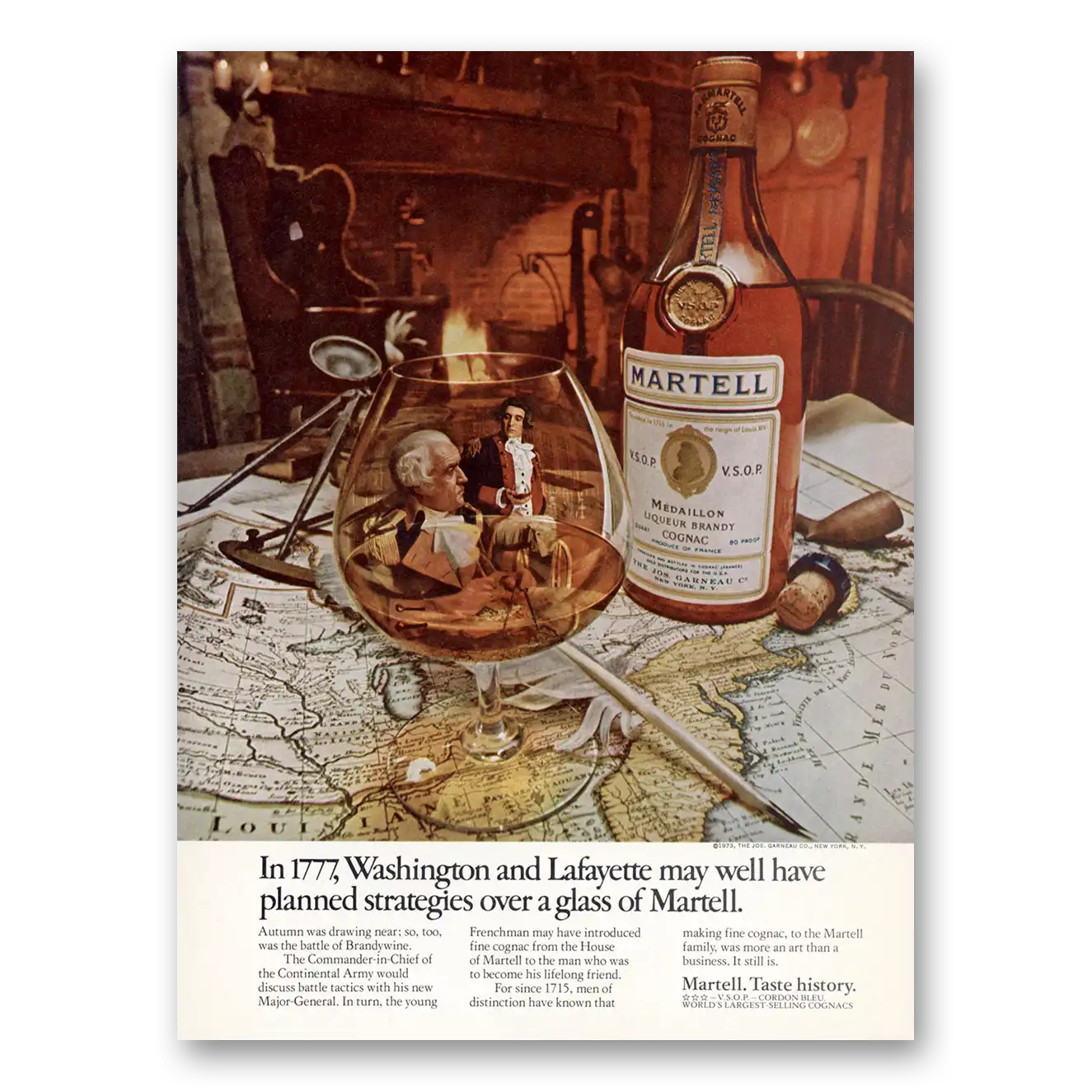 1973 Martell Cognac Washington and Lafayette May Well Have Planned Vintage Magazine Print Ad