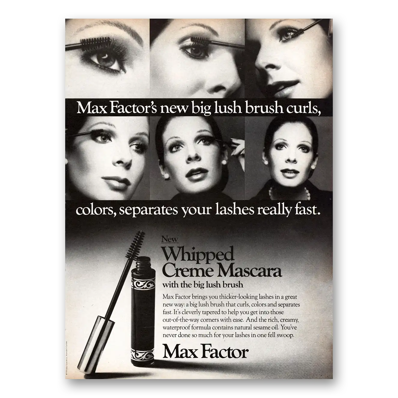 1973 Max Factor Mascara Whipped Creme Mascara Vintage Magazine Print Ad