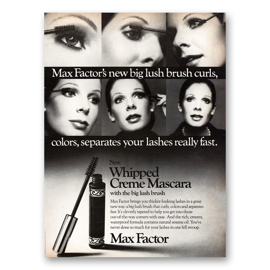 1973 Max Factor Mascara Whipped Creme Mascara Vintage Magazine Print Ad