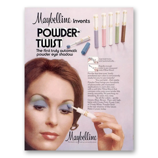 1973 Maybelline Powder Twist Eye Shadow First Truly Automatic Powder Vintage Magazine Print Ad