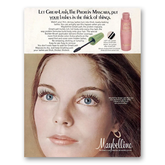 1973 Maybelline Mascara Great Lash the Protein Mascara Vintage Magazine Print Ad