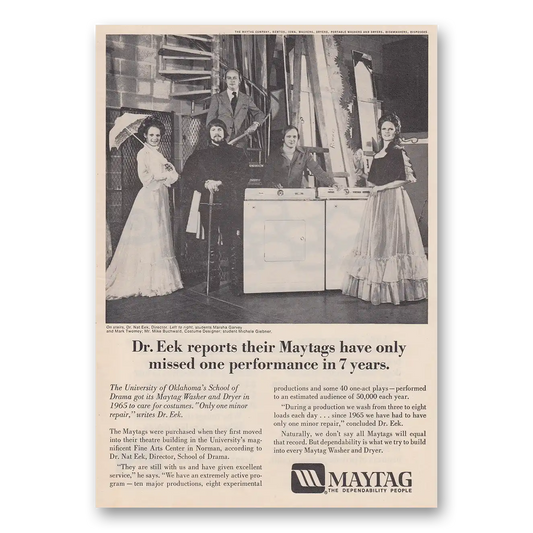 1973 Maytag Washer Dryer University of Oklahoma School of Drama Mr Eek Vintage Magazine Print Ad