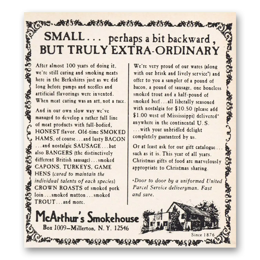 1973 McArthurs Smokehouse Perhaps a Bit Backward Truly Extra Ordinary Vintage Magazine Print Ad