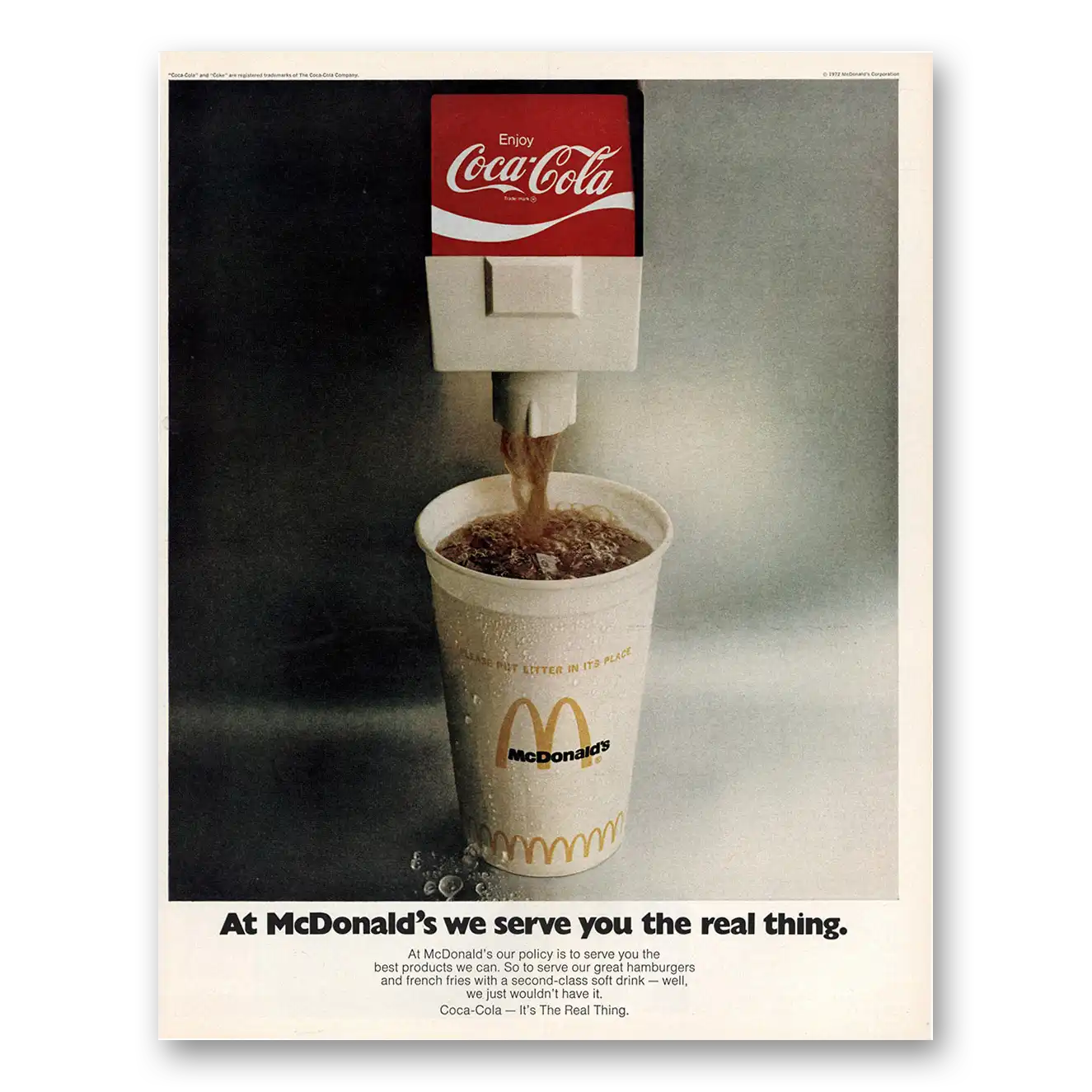 1973 McDonalds We Serve You the Real Thing Coca Cola Vintage Magazine Print Ad