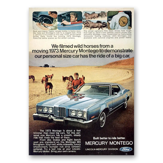 1973 Mercury Montego We Filmed Wild Horses Vintage Magazine Print Ad