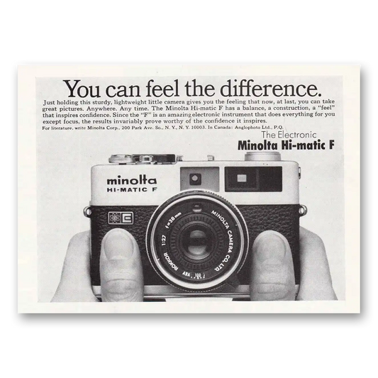 1973 Minolta Camera Hi Matic F Camera You Can Feel the Difference Vintage Magazine Print Ad