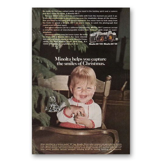 1973 Minolta SRT Camera Capture the Smiles of Christmas Vintage Magazine Print Ad