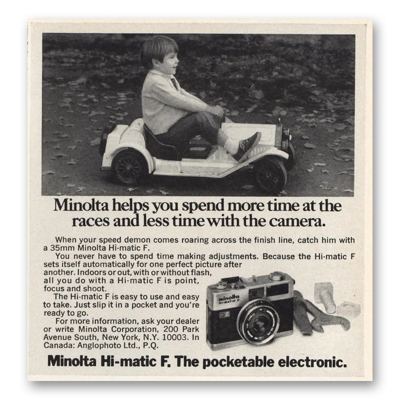 1973 Minolta Spend More Time at the Races Vintage Magazine Print Ad