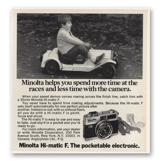 1973 Minolta Spend More Time at the Races Vintage Magazine Print Ad