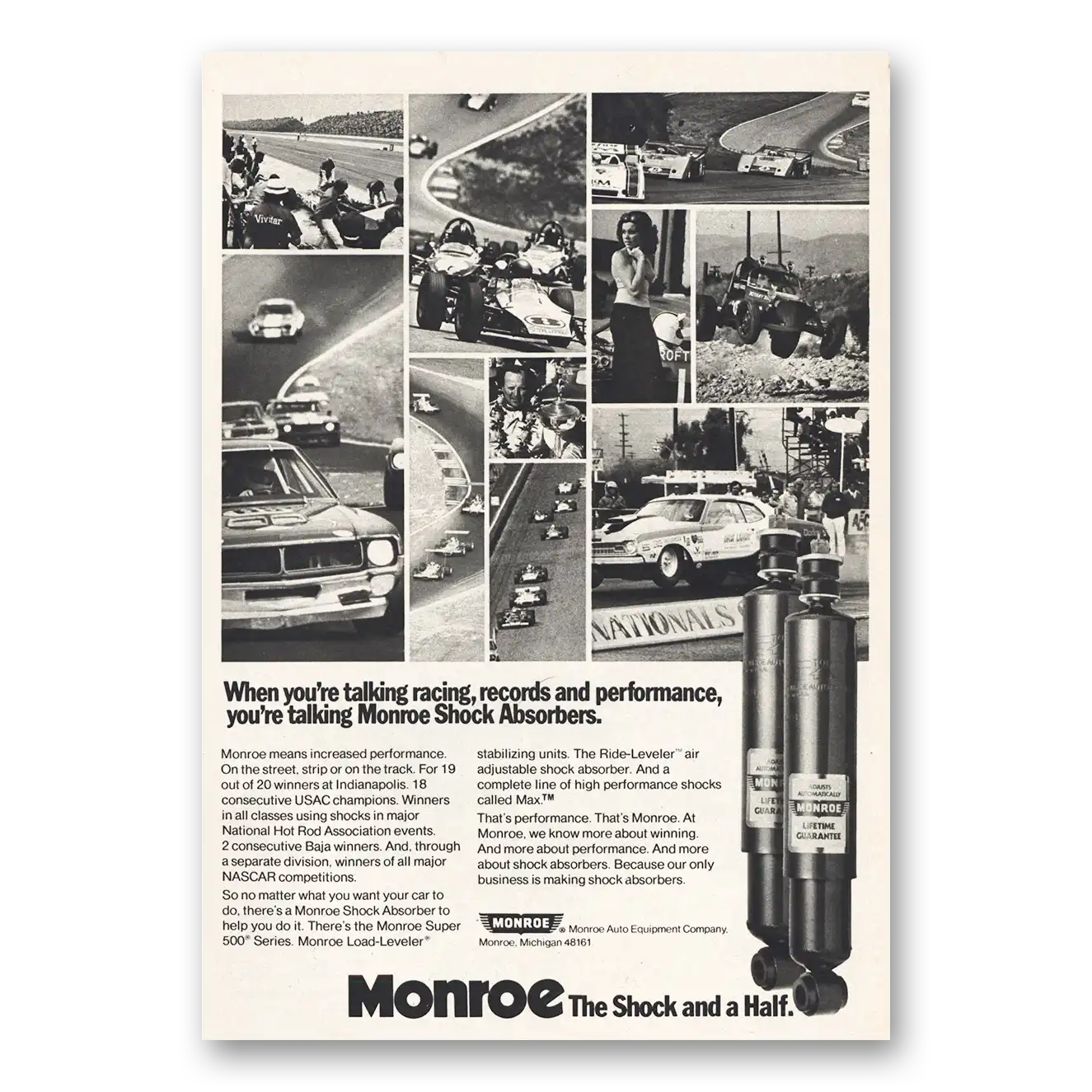 1973 Monroe Shock Absorber Talking Racing Vintage Magazine Print Ad