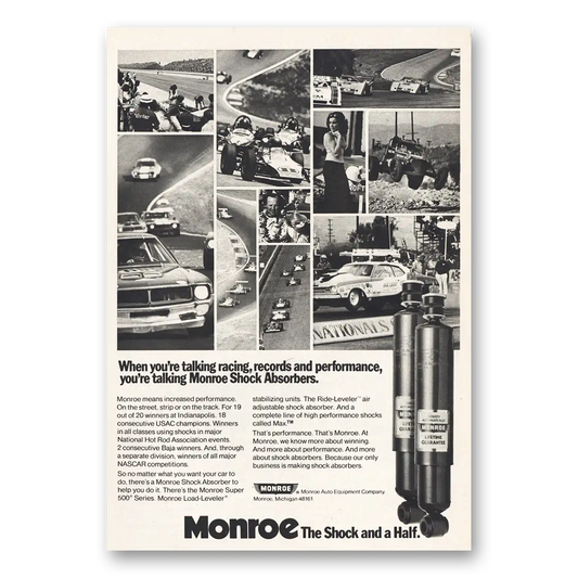 1973 Monroe Shock Absorber Talking Racing Vintage Magazine Print Ad