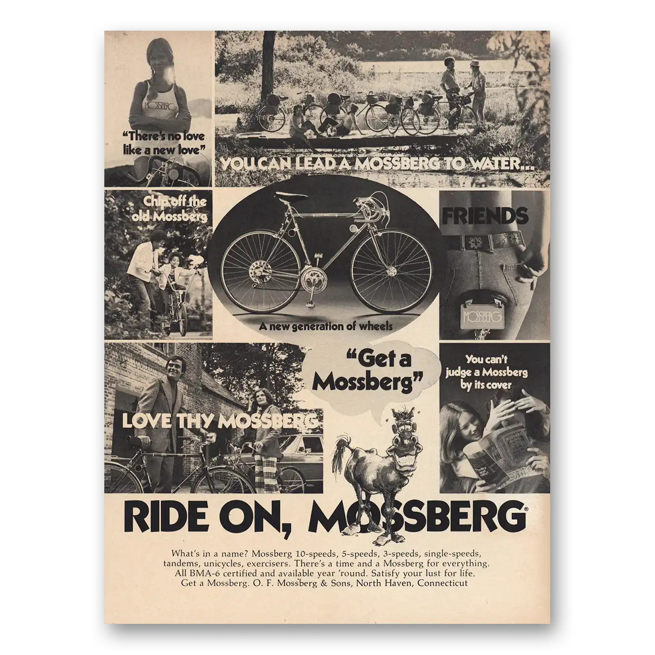 1973 Mossberg Rifles and Shotguns Bicycles Lead a Mossberg to Water Vintage Magazine Print Ad