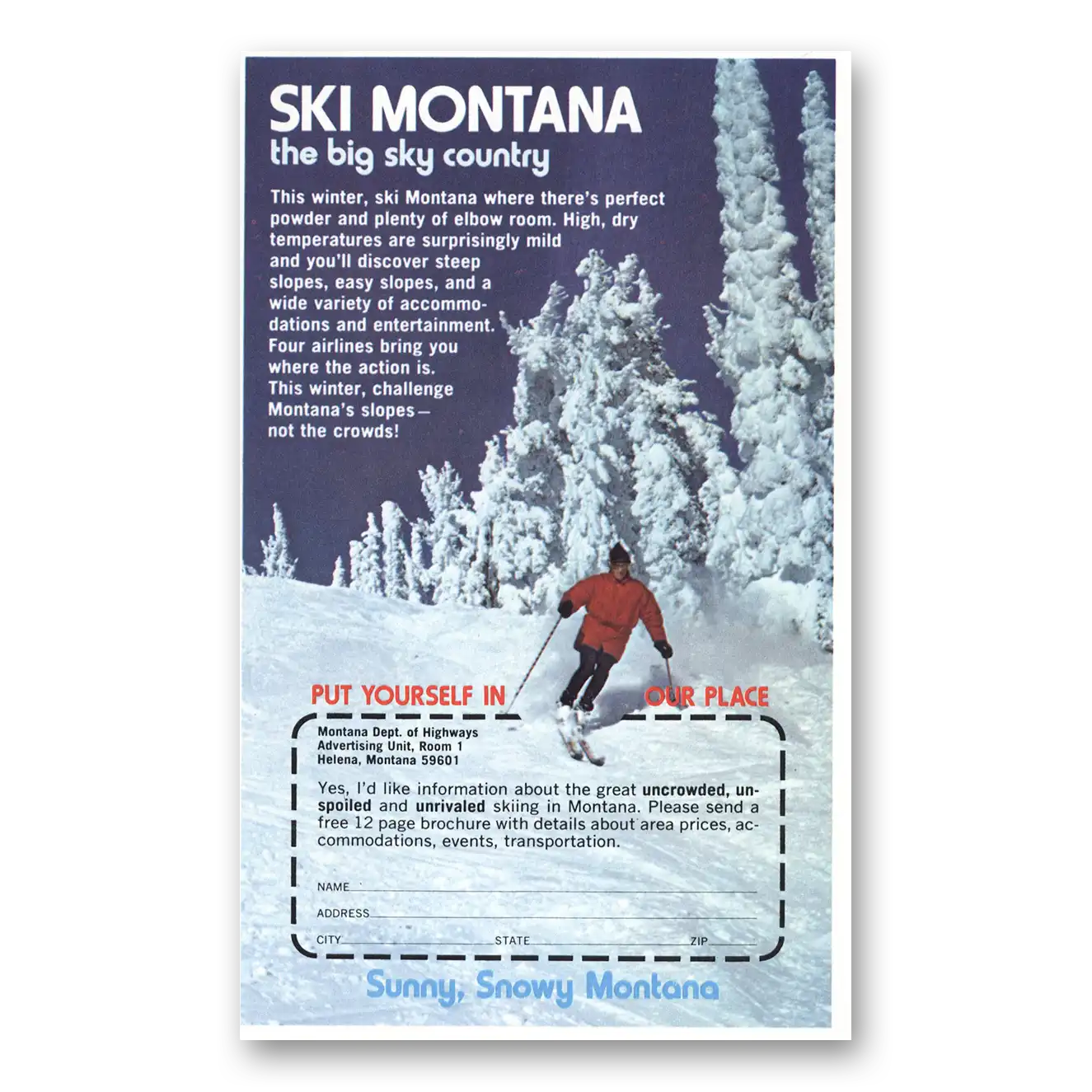 1973 Montana Ski Montana Big Sky Country Vintage Magazine Print Ad