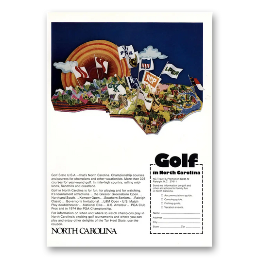 1973 North Carolina Golf State USA Vintage Magazine Print Ad