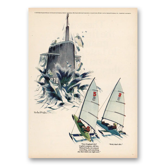 1973 New England Mutual Life Insurance Kayaks Sails Vintage Magazine Print Ad